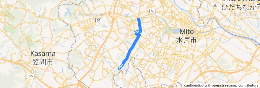 Mapa del recorrido 茨城交通バス 常陸高田⇒河和田小学校⇒赤塚駅南口 de la línea  en Mito.