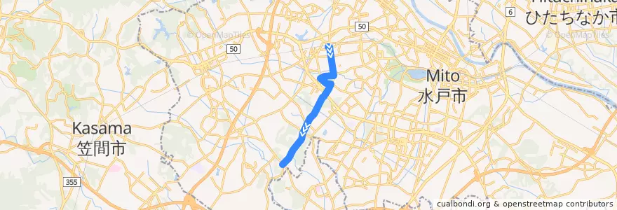 Mapa del recorrido 茨城交通バス 赤塚駅南口⇒河和田小学校⇒常陸高田 de la línea  en Mito.
