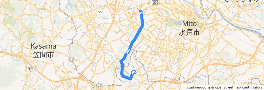 Mapa del recorrido 茨城交通バス 水戸医療センター⇒常陸高田⇒赤塚駅南口 de la línea  en Ибараки.