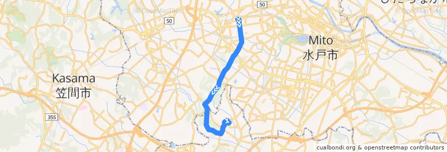 Mapa del recorrido 茨城交通バス 赤塚駅南口⇒常陸高田⇒水戸医療センター de la línea  en Ibaraki Prefecture.