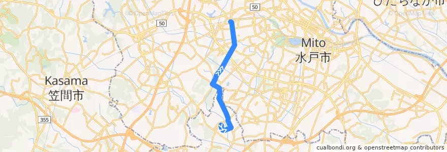 Mapa del recorrido 茨城交通バス 水戸医療センター⇒大山原⇒赤塚駅南口 de la línea  en Ибараки.