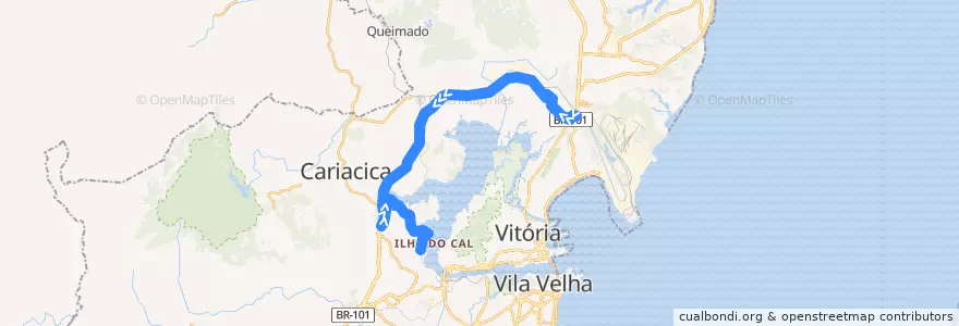Mapa del recorrido 587 T. Carapina / Porto de Santana via Flexal II / Rod. Contorno de la línea  en Microrregião Vitória.
