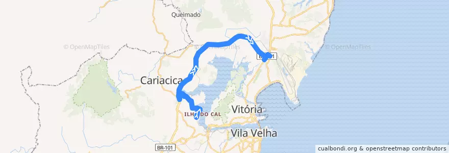 Mapa del recorrido 587 Porto de Santana / T. Carapina via Flexal II / Rod. Contorno de la línea  en Microrregião Vitória.