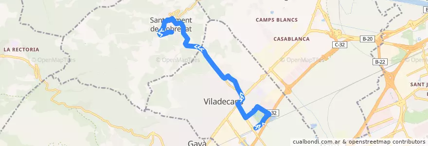 Mapa del recorrido L88 Viladecans (Estació Rodalies) => Sant Climent de L. (La Rodera) de la línea  en Baix Llobregat.