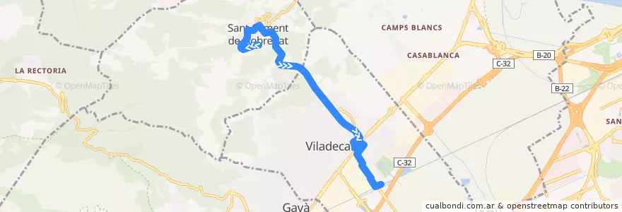 Mapa del recorrido L88 Sant Climent de L. (La Rodera) => Viladecans (Estació de Rosalies) de la línea  en Baix Llobregat.