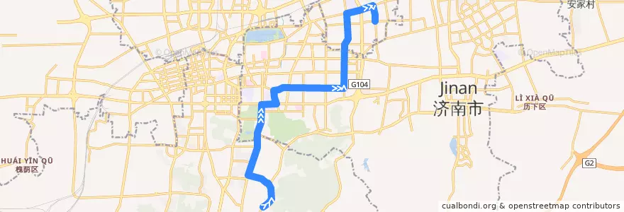 Mapa del recorrido 110阳光舜城重华苑—>七里河路华能路 de la línea  en Jinan City.