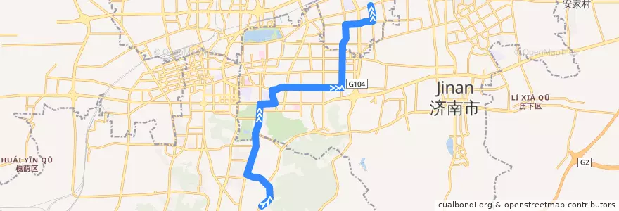 Mapa del recorrido 110七里河路华能路—>阳光舜城重华苑 de la línea  en 济南市.
