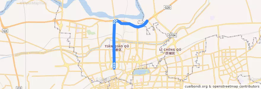 Mapa del recorrido 111盖家沟配货中心—>成丰桥 de la línea  en Tianqiao District.