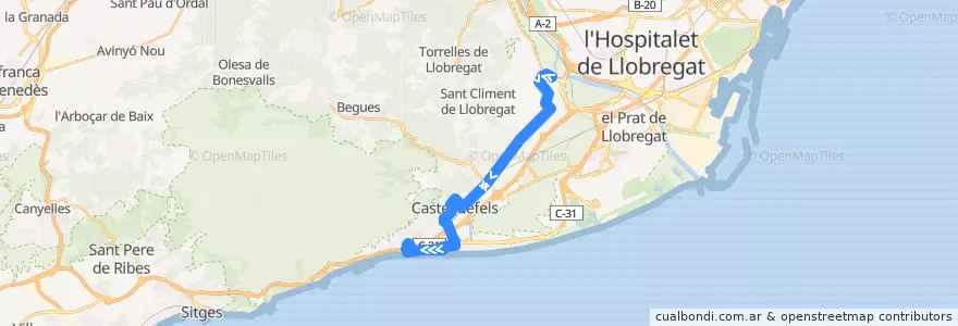 Mapa del recorrido L96 Sant Boi de L. (Estació FGC) => Castelldefels (Bellamar) de la línea  en Baix Llobregat.