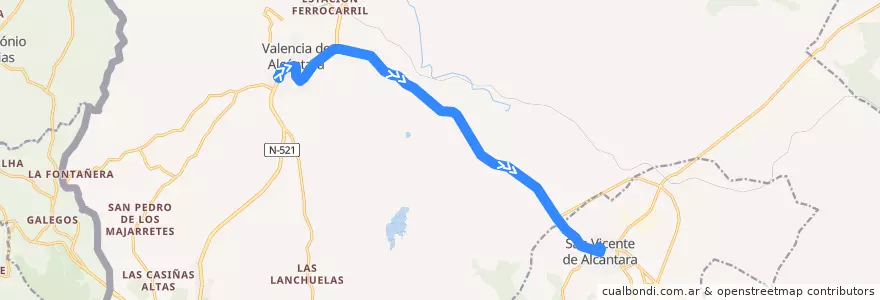 Mapa del recorrido Norbabus JEV-008-8: Valencia de Alcantára => San Vicente de Alcántara de la línea  en Valencia de Alcántara.