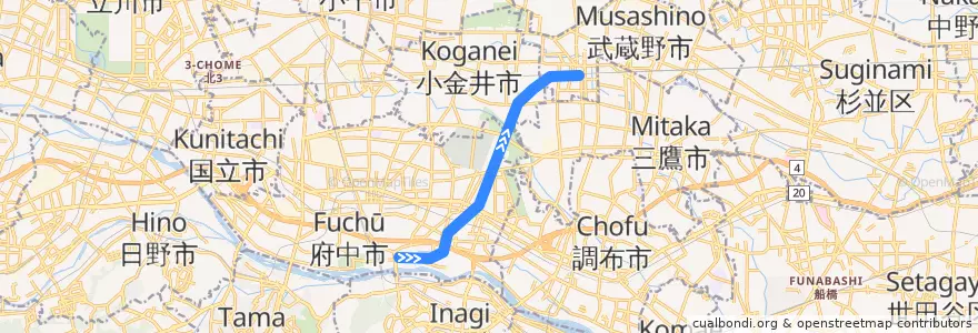 Mapa del recorrido 西武多摩川線 de la línea  en 東京都.