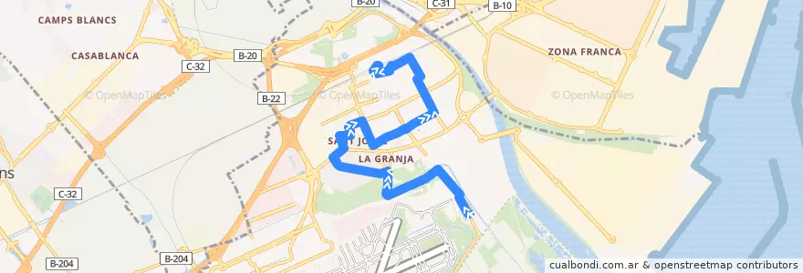 Mapa del recorrido PR3 El Prat de Llobregat (Platja de El Prat-Mirador => Estació Rodalies) de la línea  en el Prat de Llobregat.