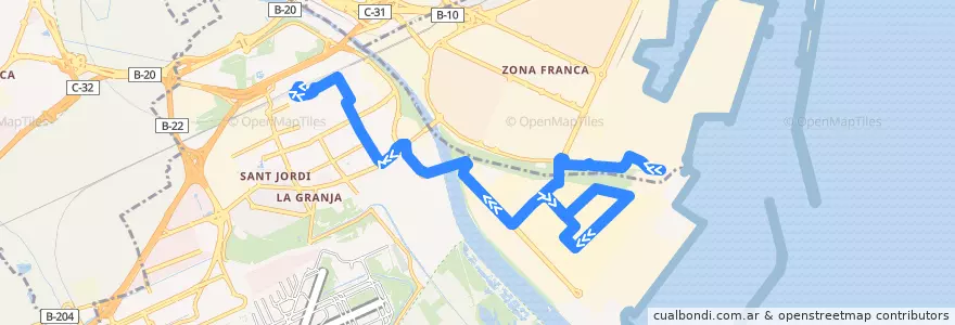 Mapa del recorrido PR4 Barcelona (ZAL) => El Prat de Llobregat (Estació Rodalies) de la línea  en el Prat de Llobregat.