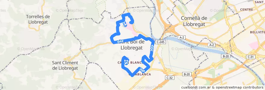 Mapa del recorrido SB1 Sant Boi de L. (Camps Blancs => Frederic Mompou) de la línea  en Sant Boi de Llobregat.