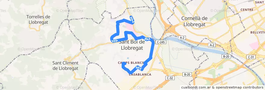 Mapa del recorrido SB1 Sant Boi de L. (Frederic Mompou => Camps Blancs) de la línea  en Sant Boi de Llobregat.