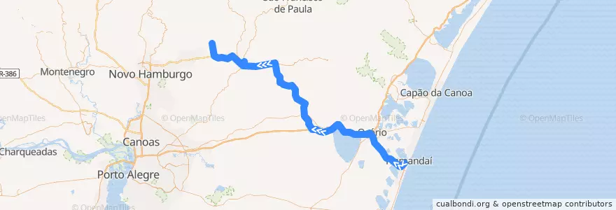 Mapa del recorrido TRM-NHZ de la línea  en Região Geográfica Intermediária de Porto Alegre.