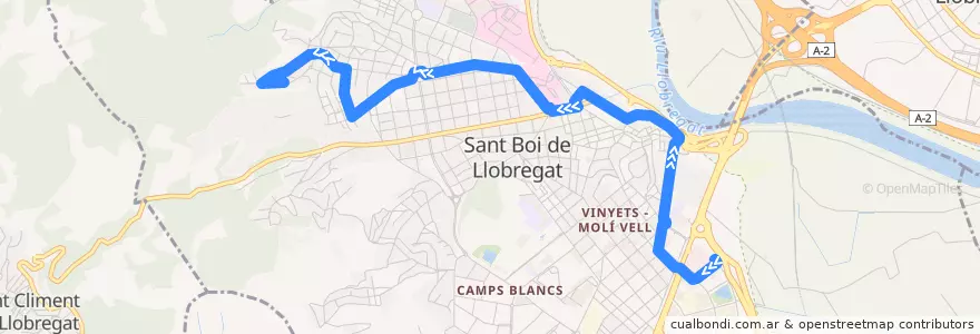 Mapa del recorrido SB3 Sant Boi de L. (Tanatori => Marianao) de la línea  en Sant Boi de Llobregat.