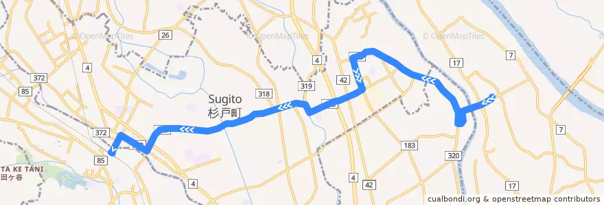 Mapa del recorrido 朝日バスTD11系統 関宿中央ターミナル⇒船戸橋⇒東武動物公園駅 de la línea  en Сайтама.