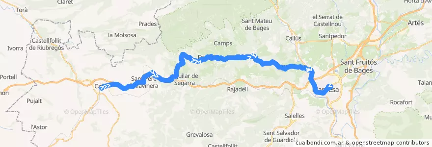 Mapa del recorrido Calaf - Fonollosa - Manresa de la línea  en Barcelona.