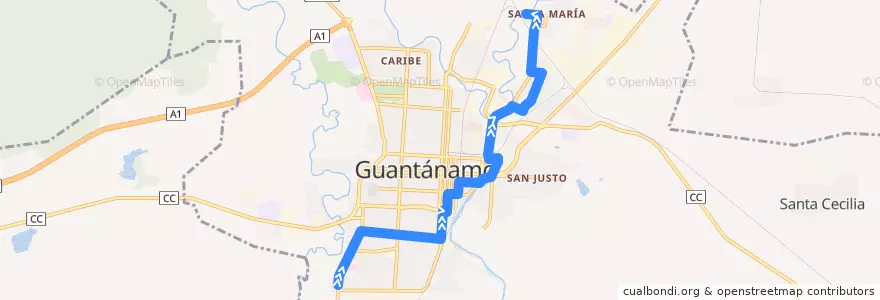 Mapa del recorrido Ruta 2: 15 Sur => Santa María de la línea  en Ciudad de Guantánamo.