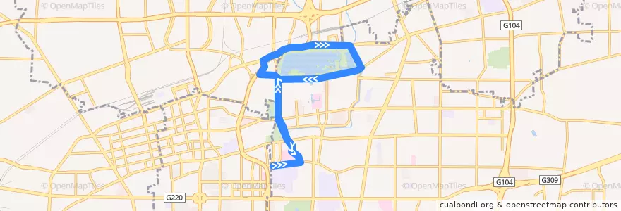 Mapa del recorrido 灯光秀摆渡3号线青年桥—>青年桥（停运） de la línea  en Jinan City.