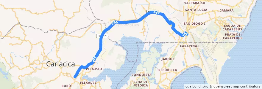 Mapa del recorrido 577 T. CARAPINA / PORTO DE CARIACICA VIA BR101-CONTORNO de la línea  en Microrregião Vitória.