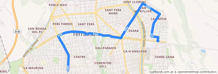 Mapa del recorrido Bus L2: Rambla d'Ègara => Les Arenes de la línea  en Terrassa.