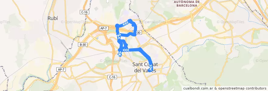 Mapa del recorrido L7A Can Sant Joan de la línea  en Sant Cugat del Vallès.