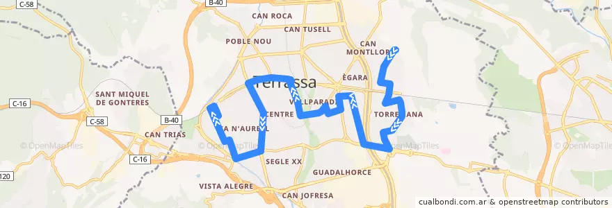 Mapa del recorrido Bus L3: Les Arenes - La Grípia de la línea  en Terrassa.