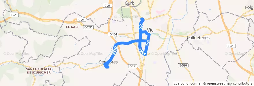 Mapa del recorrido Sagalés L-5 Can Segalés - Pl. Estació de la línea  en Vic.