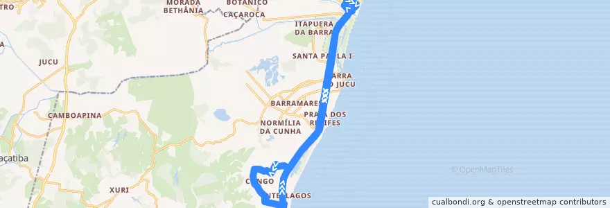 Mapa del recorrido Terminal de Itaparica/Retiro do Congo de la línea  en Vila Velha.