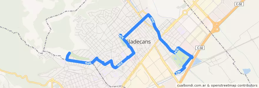 Mapa del recorrido VB1 Viladecans (Estació Rodalies => Can Guardiola) de la línea  en Viladecans.