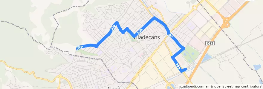 Mapa del recorrido VB1 Viladecans ( Can Guardiola => Estació Rodalies) de la línea  en Viladecans.