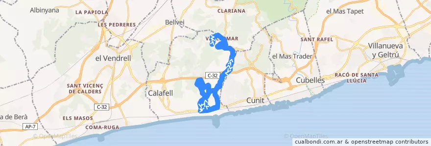 Mapa del recorrido Línia 1 GFGM de la línea  en Baix Penedès.