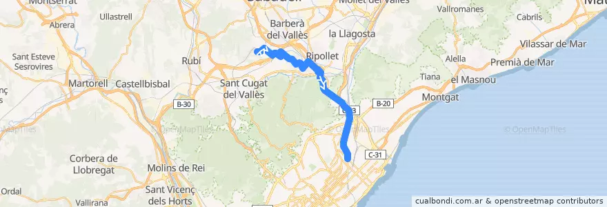 Mapa del recorrido e3: UAB - Barcelona de la línea  en Barcelona.