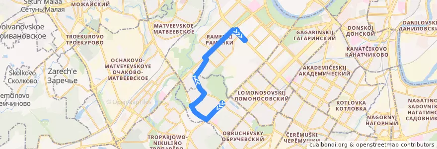Mapa del recorrido Автобус 715: Метро "Проспект Вернадского" => МГУ de la línea  en Западный административный округ.