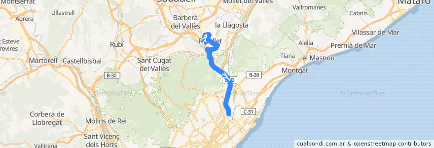 Mapa del recorrido e4: Ripollet - Barcelona de la línea  en Barcelona.