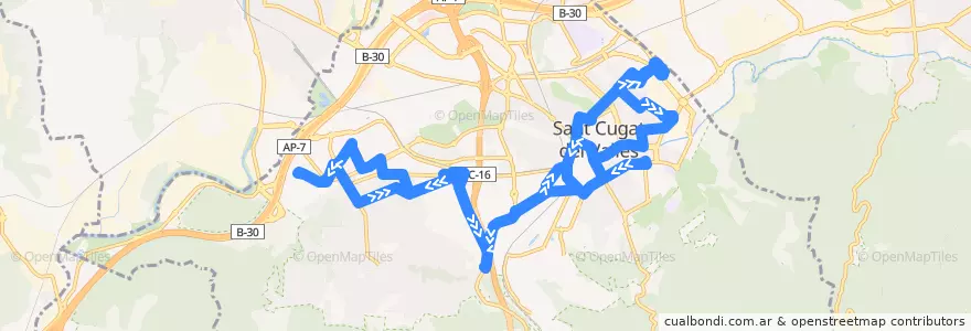 Mapa del recorrido L1 Mira-sol - Nucli - Torrent de Ferrussons de la línea  en Sant Cugat del Vallès.