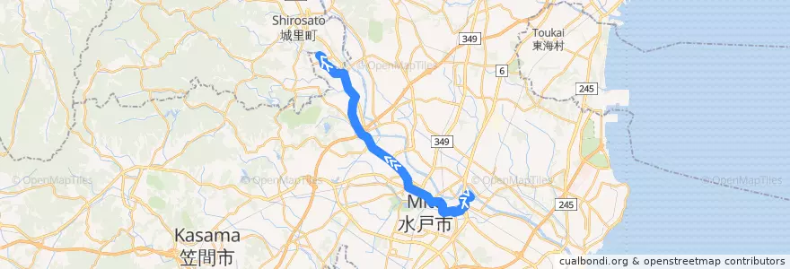 Mapa del recorrido 茨城交通バス47系統 浜田営業所・若宮団地⇒水戸駅⇒水戸ニュータウン de la línea  en Mito.
