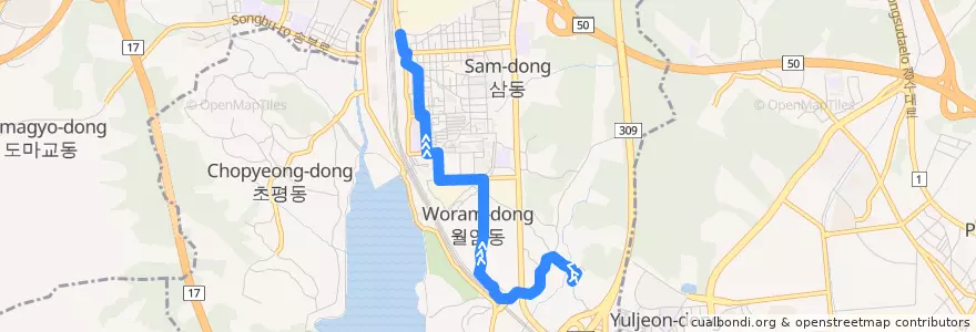 Mapa del recorrido 의왕 마을버스 07: 월암2동 → 의왕역 de la línea  en Bugok-dong.