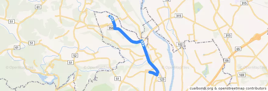 Mapa del recorrido 茨城交通バス 水戸ニュータウン⇒飯富小学校 de la línea  en Prefectura de Ibaraki.
