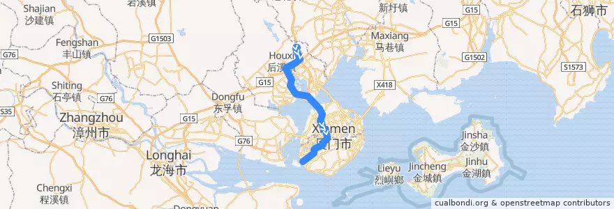 Mapa del recorrido 厦门轨道交通1号线 de la línea  en 푸젠성.