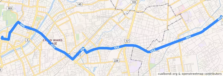 Mapa del recorrido 小峯京塚線 de la línea  en 熊本市.