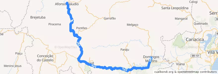 Mapa del recorrido 357/0 Domingos Martins / Afonso Cláudio de la línea  en Microrregião Afonso Cláudio.