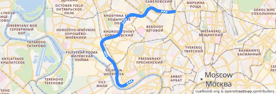 Mapa del recorrido Большая кольцевая линия: Деловой центр => Савёловская de la línea  en Moscou.