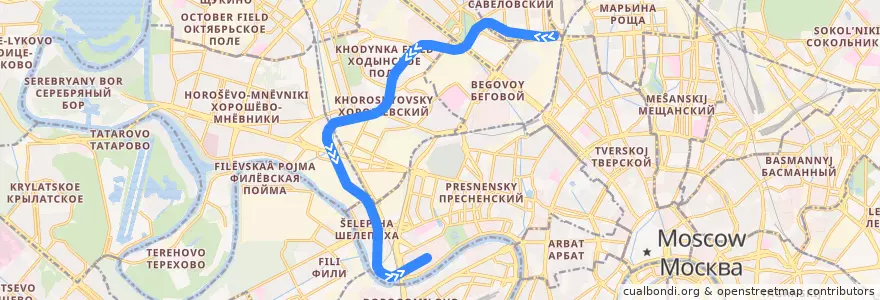 Mapa del recorrido Большая кольцевая линия: Петровский парк → Деловой центр de la línea  en Moskou.