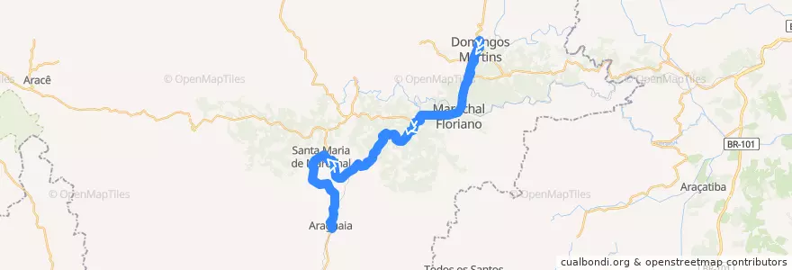 Mapa del recorrido 364/0 Domingos Martins x Araguaia via Curva da Morte de la línea  en Marechal Floriano.