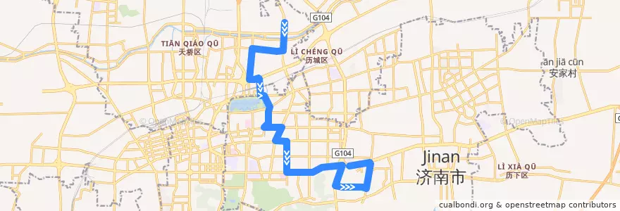 Mapa del recorrido K31燕山立交桥东—>黄台家居广场 de la línea  en 济南市.