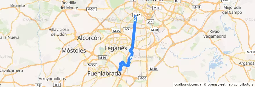 Mapa del recorrido Bus 441: Madrid (Plaza Elíptica) - Getafe (Sector III - Paseo Juan José Rosón) de la línea  en Área metropolitana de Madrid y Corredor del Henares.