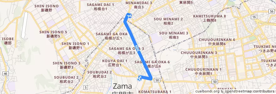 Mapa del recorrido 小田急相模原05系統 de la línea  en 가나가와현.